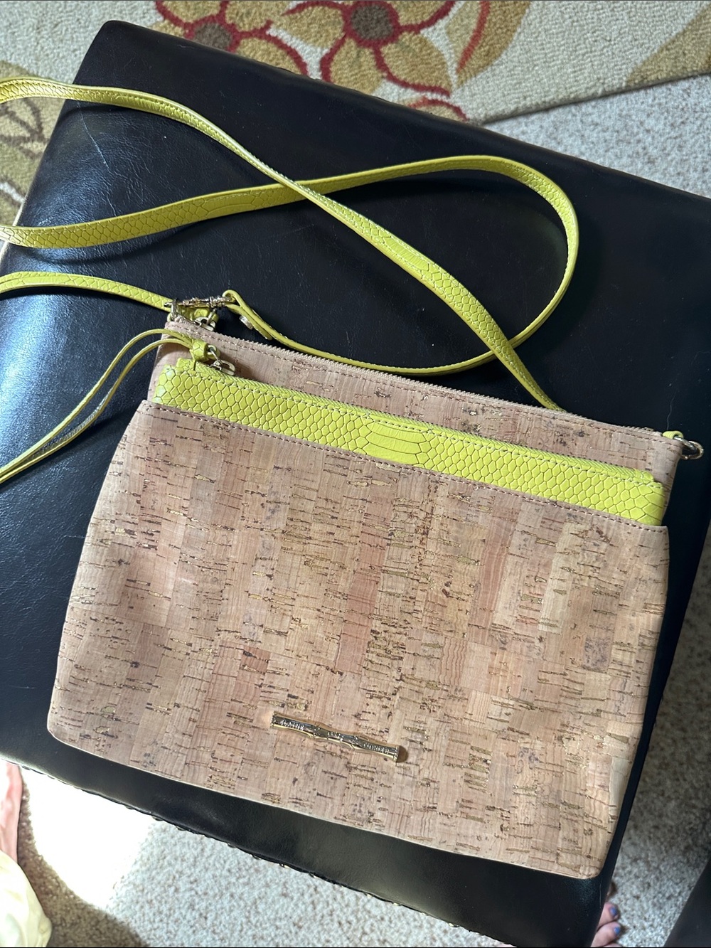 Elaine Turner Cork Crossbody Bag with Lime Accent - Women